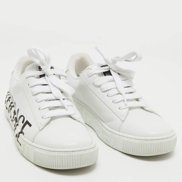 Pre Owned Versace White Leather Low Top Sneakers Size 37