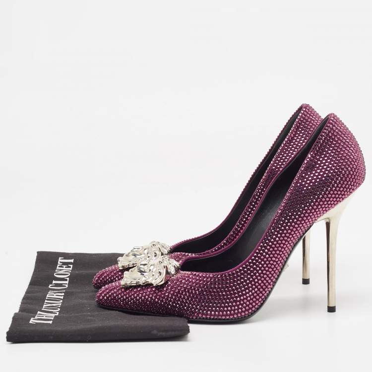 Pre Owned Versace Purple Suede Crystals Medusa Pumps Size 39.5