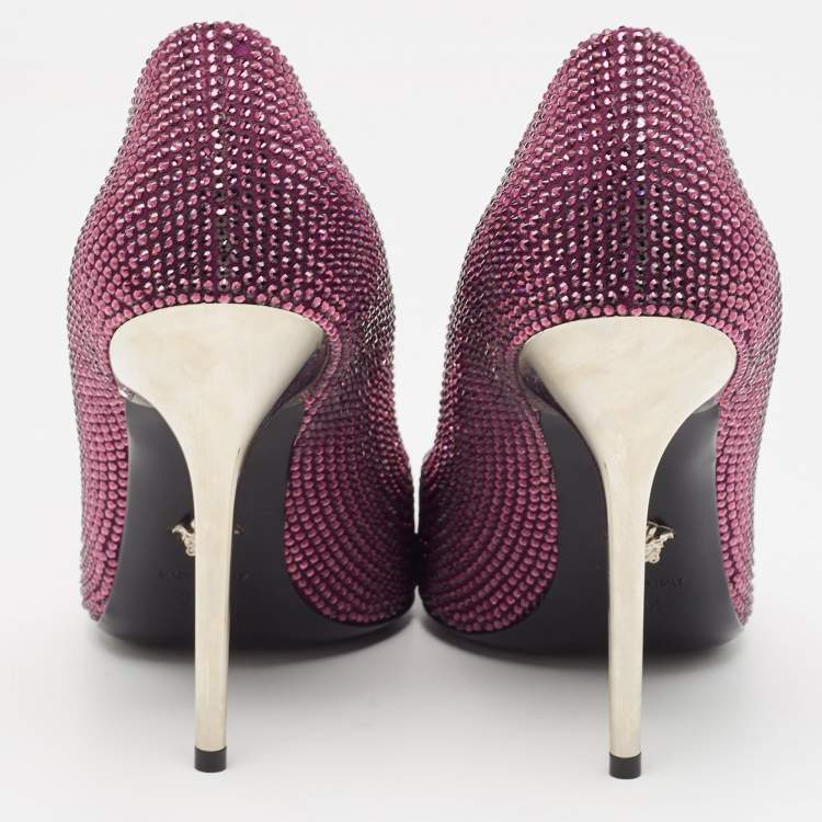 Pre Owned Versace Purple Suede Crystals Medusa Pumps Size 39.5