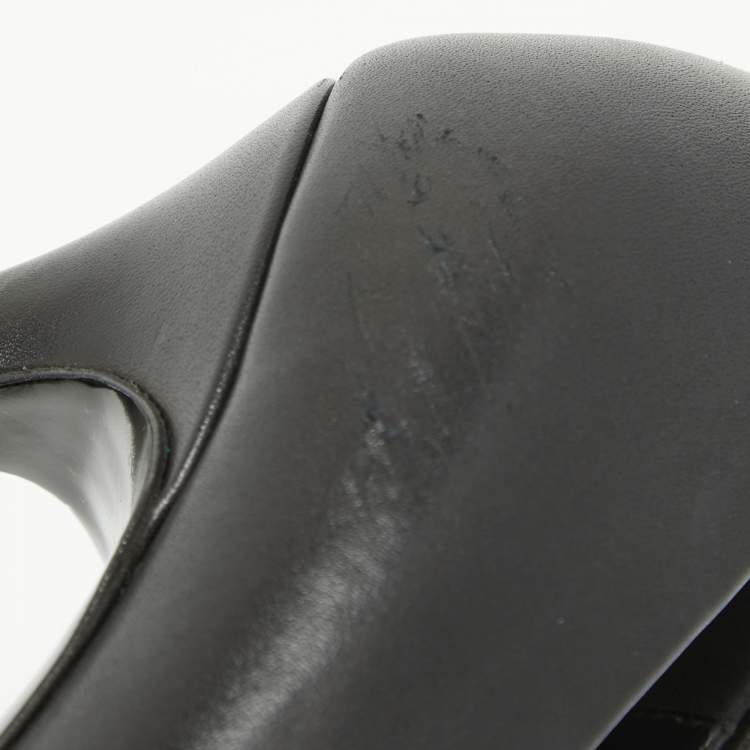 Pre Owned Versace Black Leather Virtus Platform Pumps Size 38.5
