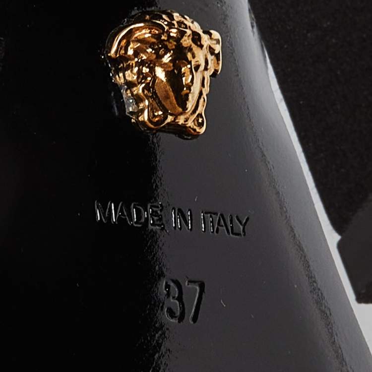 Pre Owned Versace Black Satin Medusa Aevitas Double Platform Pumps Size 37