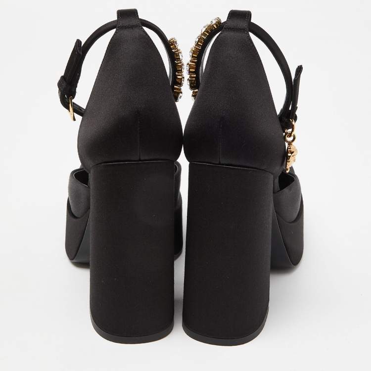 Pre Owned Versace Black Satin Medusa Aevitas Double Platform Pumps Size 37