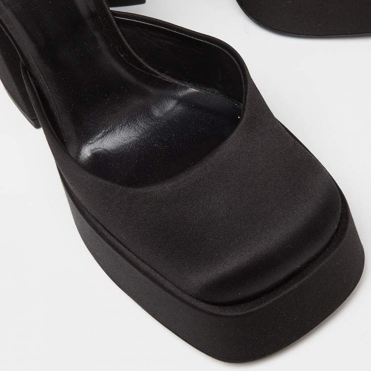 Pre Owned Versace Black Satin Medusa Aevitas Double Platform Pumps Size 37