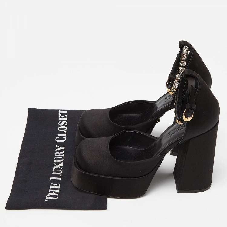 Pre Owned Versace Black Satin Medusa Aevitas Double Platform Pumps Size 37