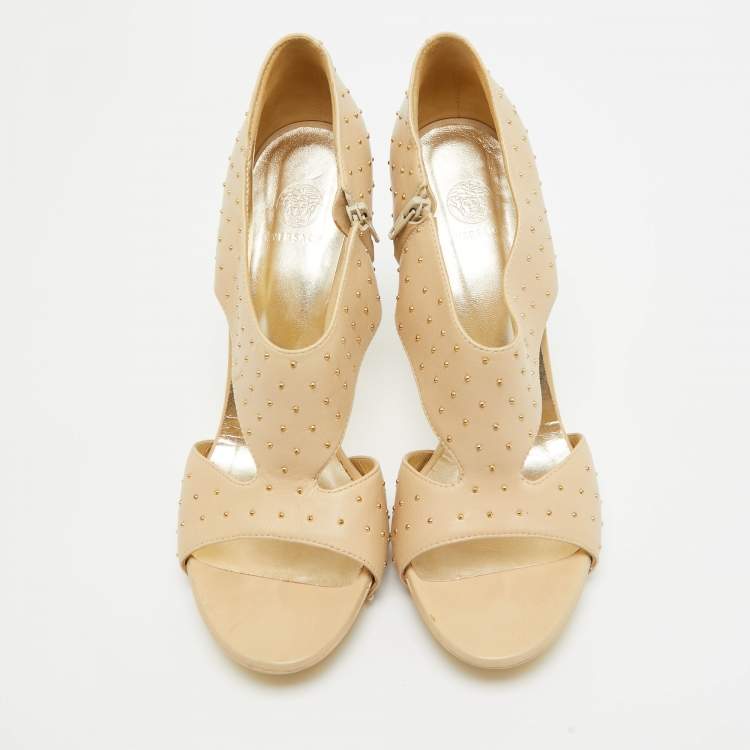 Pre Owned Versace Beige Leather Open Toe Sandals Size 41   