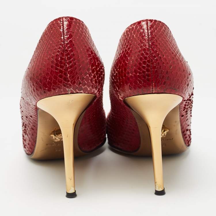 Pre Owned Versace Dark Red Python Medusa Pumps Size 38