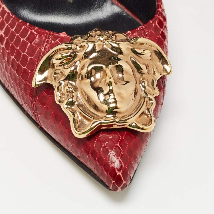 Pre Owned Versace Dark Red Python Medusa Pumps Size 38