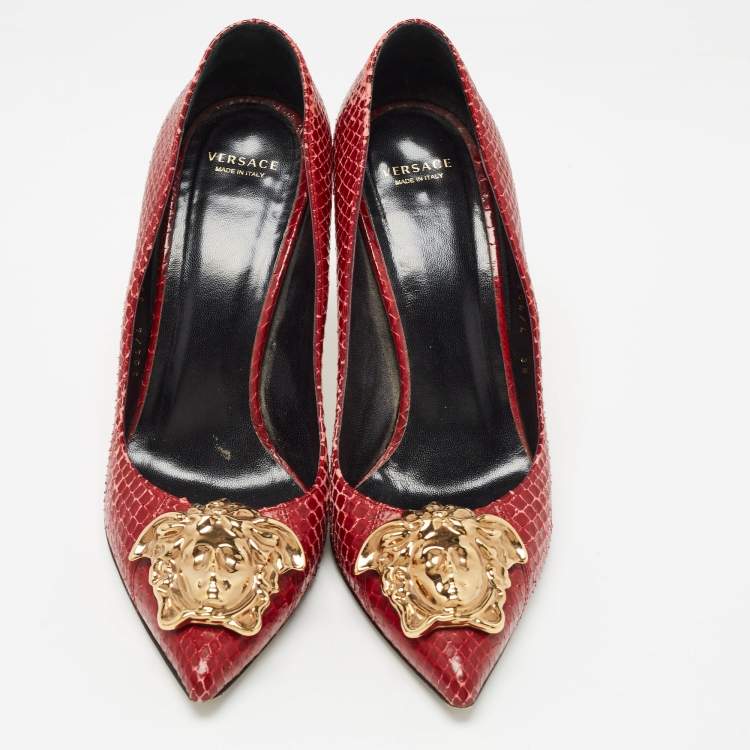 Pre Owned Versace Dark Red Python Medusa Pumps Size 38