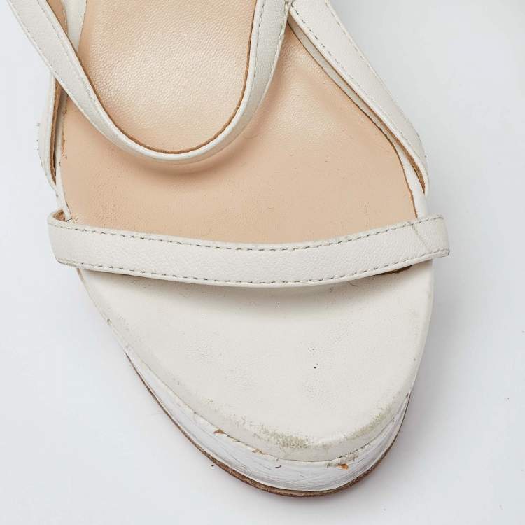 Pre Owned Versace White Leather Wedge Sandals Size 36