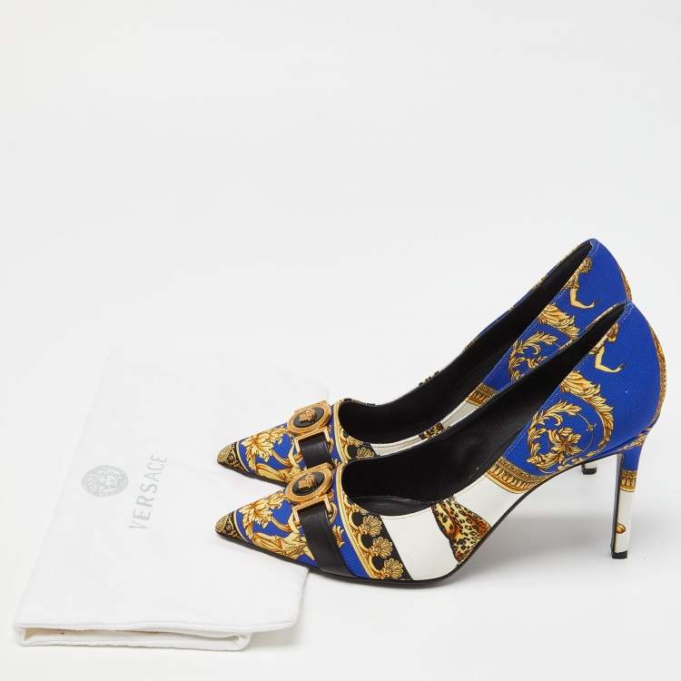 Pre Owned Versace Tricolor Printed Canvas Medusa Buckle Pumps Size 41