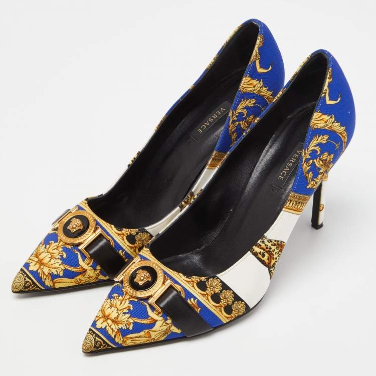 Pre Owned Versace Tricolor Printed Canvas Medusa Buckle Pumps Size 41