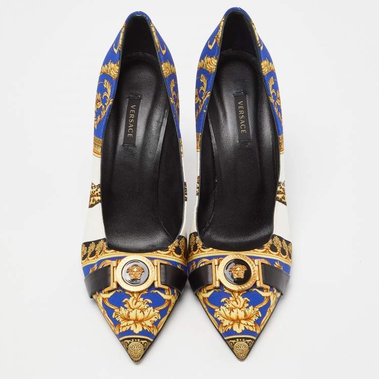 Pre Owned Versace Tricolor Printed Canvas Medusa Buckle Pumps Size 41
