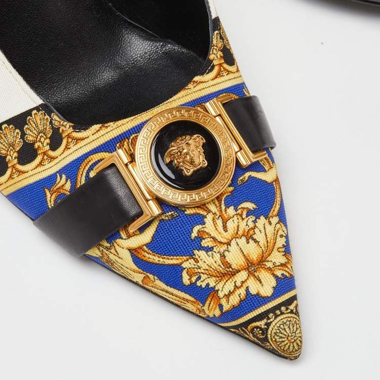 Pre Owned Versace Tricolor Printed Canvas Medusa Buckle Pumps Size 41