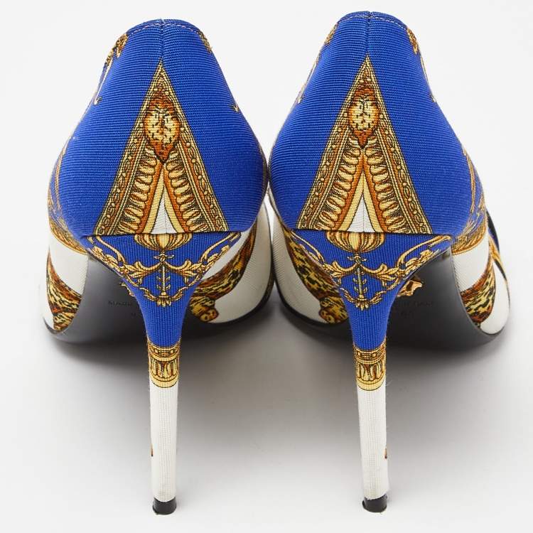 Pre Owned Versace Tricolor Printed Canvas Medusa Buckle Pumps Size 41