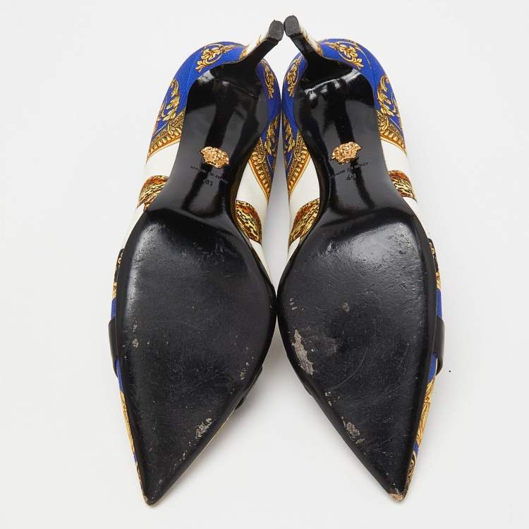 Pre Owned Versace Tricolor Printed Canvas Medusa Buckle Pumps Size 41