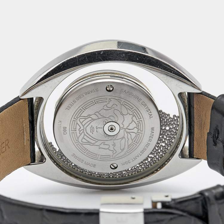مملوكة مسبقًا Versace Black Stainless Steel Embossed Leather Destiny Spirit 86Q Women's Wristwatch 39 mm