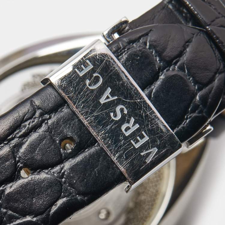 مملوكة مسبقًا Versace Black Stainless Steel Embossed Leather Destiny Spirit 86Q Women's Wristwatch 39 mm