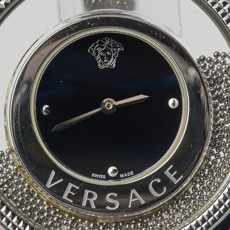 مملوكة مسبقًا Versace Black Stainless Steel Embossed Leather Destiny Spirit 86Q Women's Wristwatch 39 mm