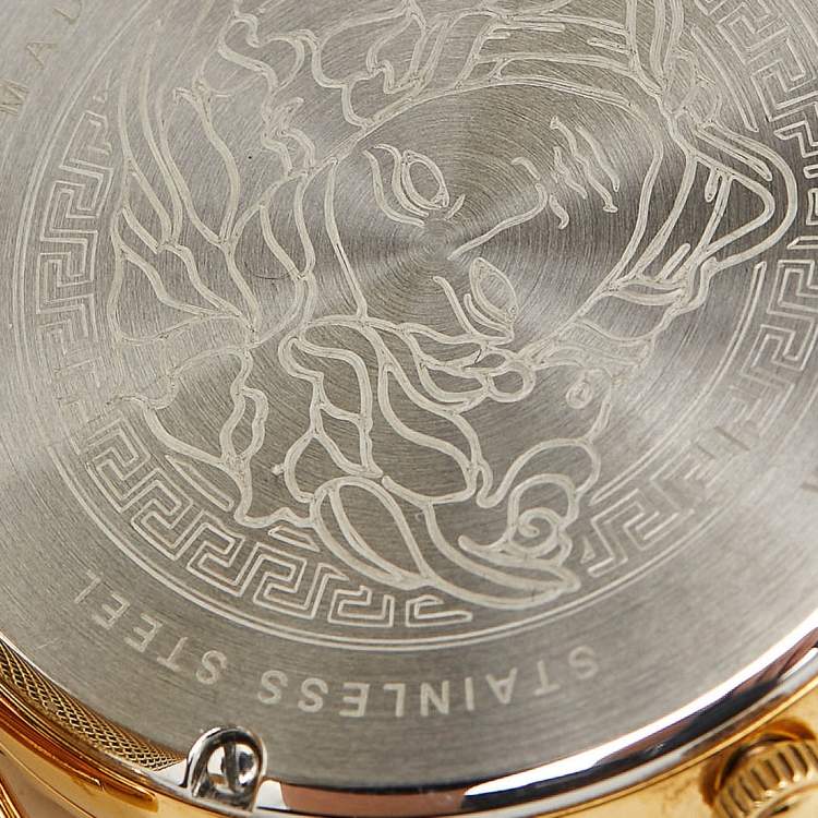 Pre Owned Versace Green Gold Plated Stainless Steel Palazzo Empire Greca VEDV00819 Women's Wristwatch 37 mm