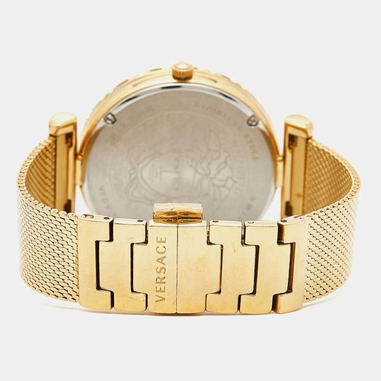 Pre Owned Versace Green Gold Plated Stainless Steel Palazzo Empire Greca VEDV00819 Women's Wristwatch 37 mm