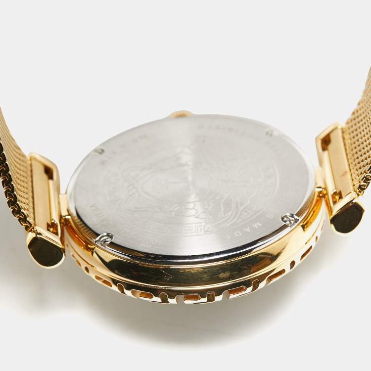 Pre Owned Versace Green Gold Plated Stainless Steel Palazzo Empire Greca VEDV00819 Women's Wristwatch 37 mm