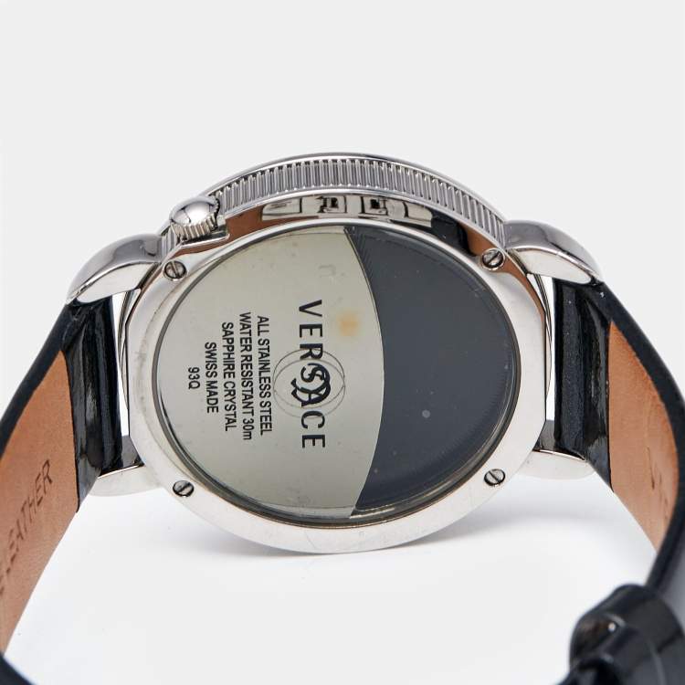 Pre Owned Versace Black Stainless Steel Patent Leather Krios 93Q Women's Wristwatch 38 mm