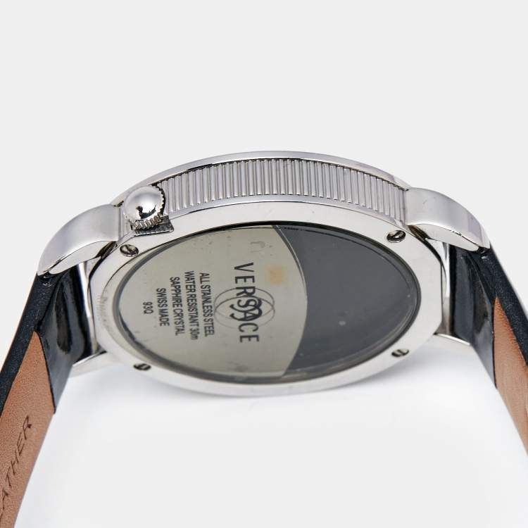 Pre Owned Versace Black Stainless Steel Patent Leather Krios 93Q Women's Wristwatch 38 mm