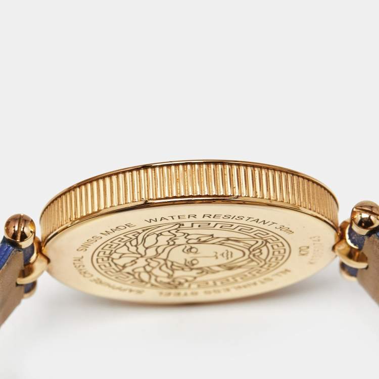 Pre Owned Versace Vanitas VK7040013 Blue Dial Rose Gold PVD Coated Stainless Steel Leather Women's Wristwatch 40 mm