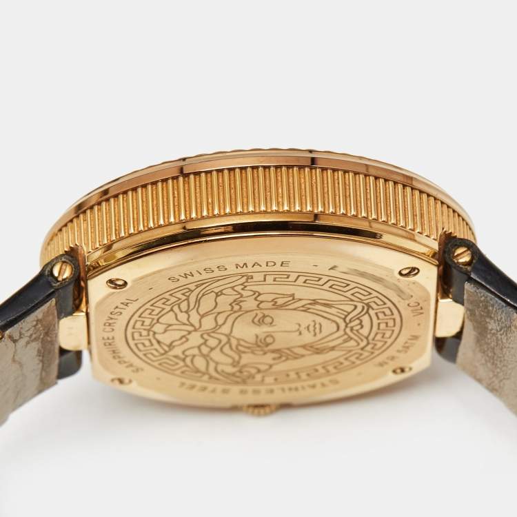 Pre Owned Versace V-Metal VLC030014 Champagne Dial Black Patent Leather Women's Wristwatch 40 mm