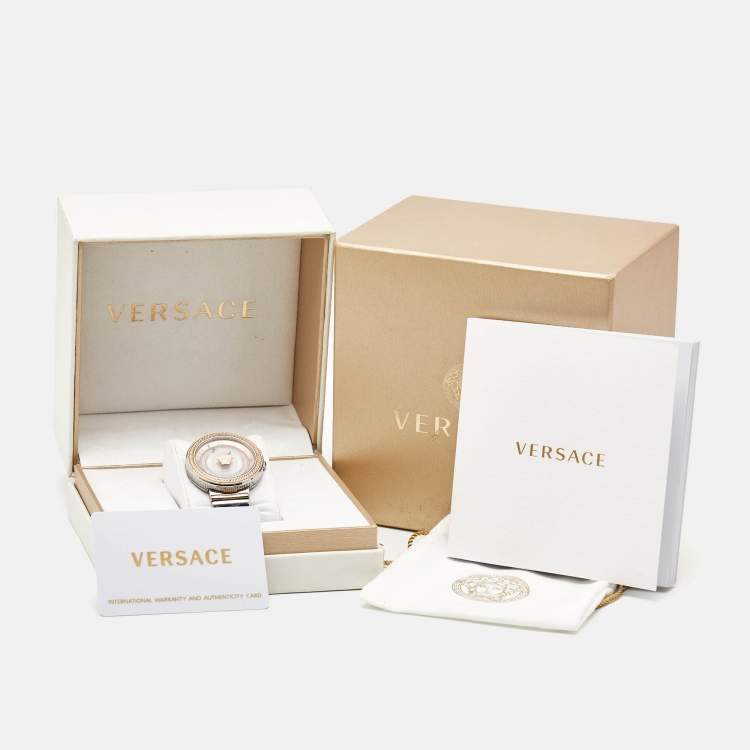 Pre Owned Versace V-Metal Icon VLC080014 Champagne Dial Two Tone Stainless Steel Women's Wristwatch 40 mm