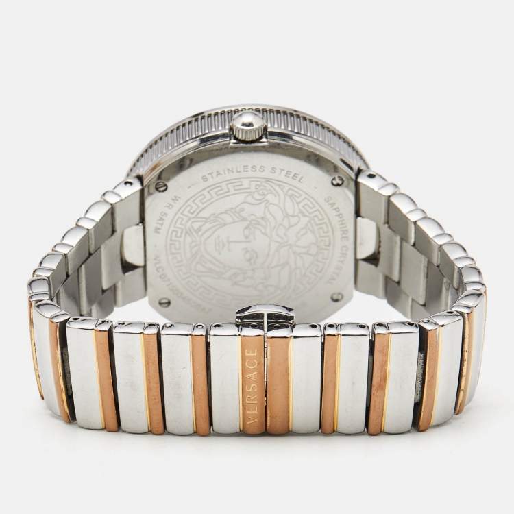 Pre Owned Versace V-Metal Icon VLC080014 Champagne Dial Two Tone Stainless Steel Women's Wristwatch 40 mm