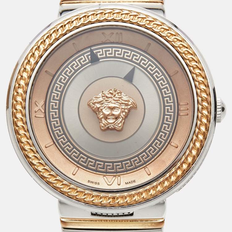 Pre Owned Versace V-Metal Icon VLC080014 Champagne Dial Two Tone Stainless Steel Women's Wristwatch 40 mm