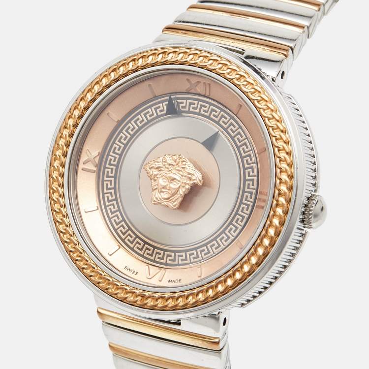 Pre Owned Versace V-Metal Icon VLC080014 Champagne Dial Two Tone Stainless Steel Women's Wristwatch 40 mm
