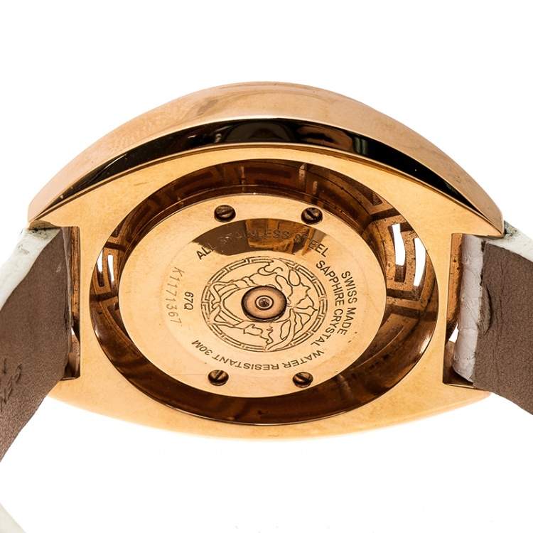 Pre Owned Versace White Mother of Pearl Gold Tone Diamond 67Q Women's Wristwatch 39 mm