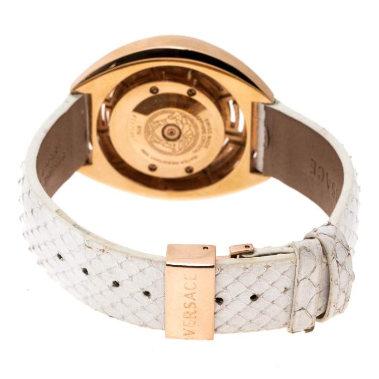 Pre Owned Versace White Mother of Pearl Gold Tone Diamond 67Q Women's Wristwatch 39 mm