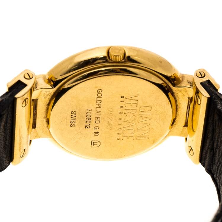 Pre Owned Gianni Versace Signature Medusa Gold Plated Leather Women's Wristwatch 30MM
