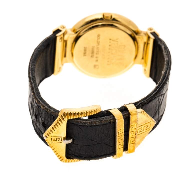 Pre Owned Gianni Versace Signature Medusa Gold Plated Leather Women's Wristwatch 30MM
