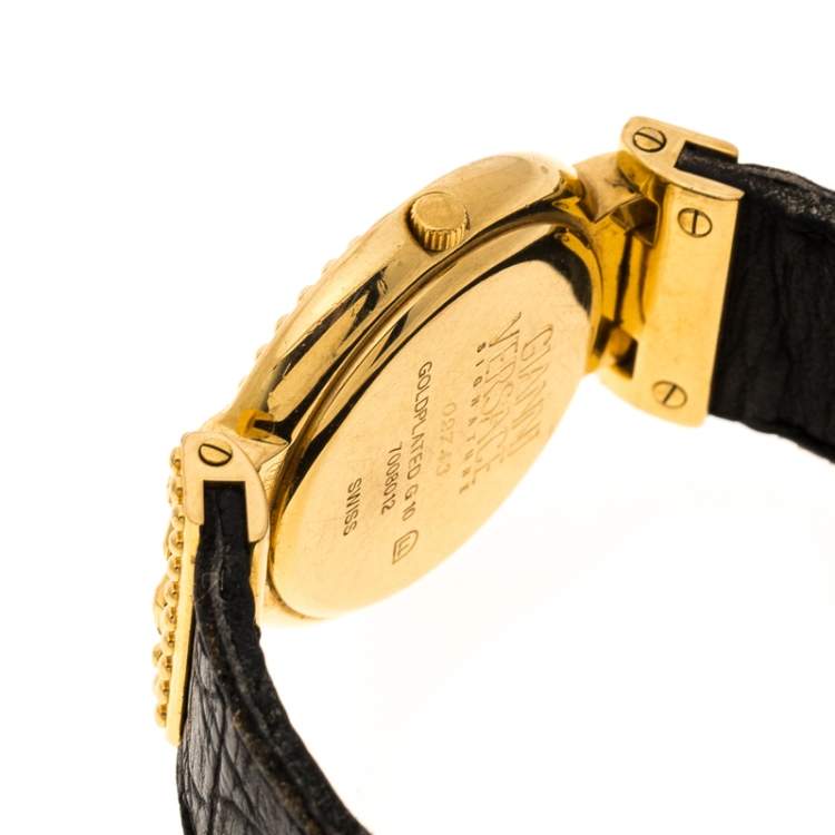 Pre Owned Gianni Versace Signature Medusa Gold Plated Leather Women's Wristwatch 30MM