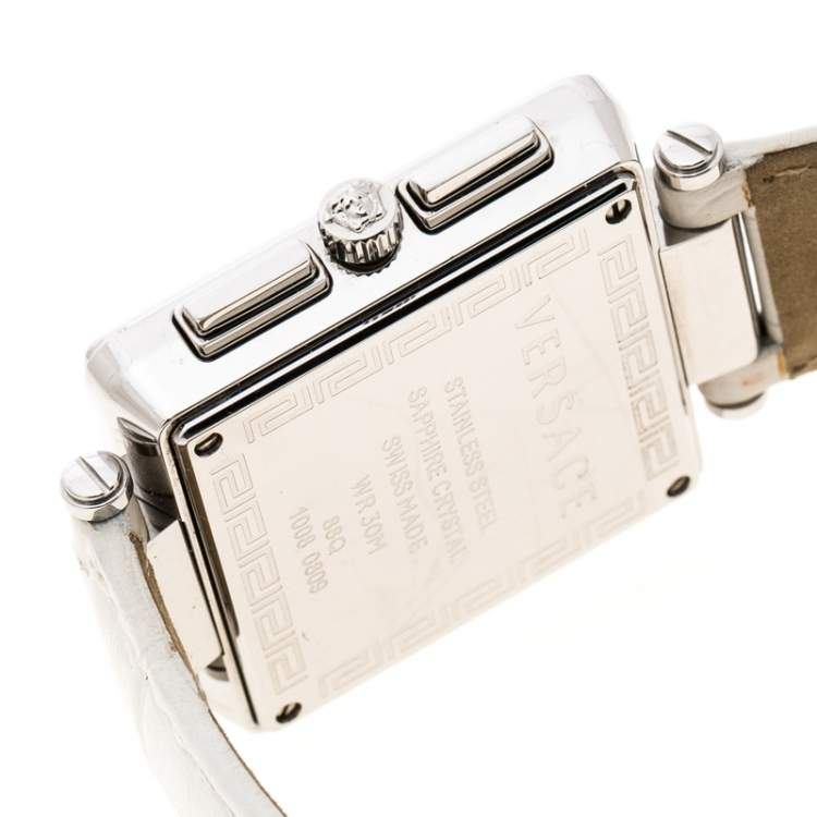 Pre Owned Versace White Stainless Steel Reve Carre 88Q Chronograph Women's Wristwatch 36 mm