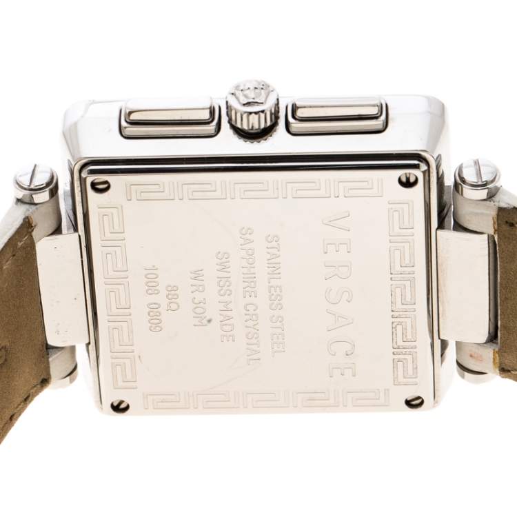 Pre Owned Versace White Stainless Steel Reve Carre 88Q Chronograph Women's Wristwatch 36 mm