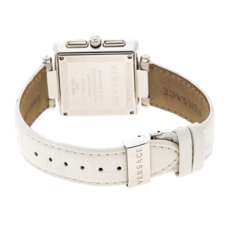 Pre Owned Versace White Stainless Steel Reve Carre 88Q Chronograph Women's Wristwatch 36 mm