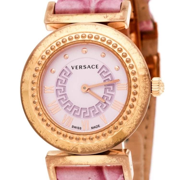 Pre Owned Versace Purple Gold Tone Stainless Steel Vanity P5Q Women's Wristwatch 35 mm