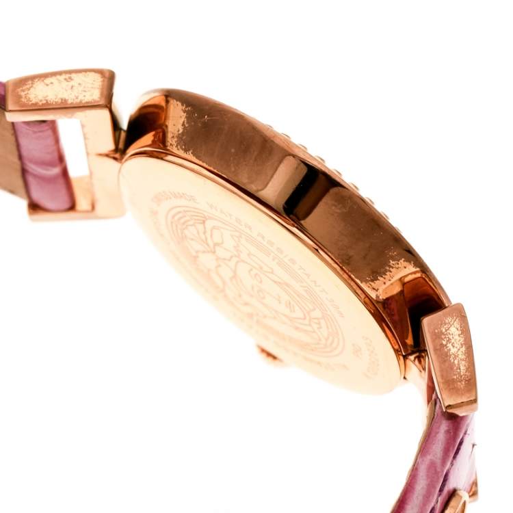 Pre Owned Versace Purple Gold Tone Stainless Steel Vanity P5Q Women's Wristwatch 35 mm