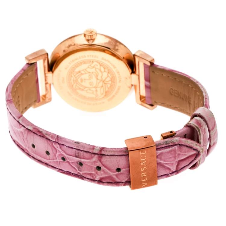 Pre Owned Versace Purple Gold Tone Stainless Steel Vanity P5Q Women's Wristwatch 35 mm