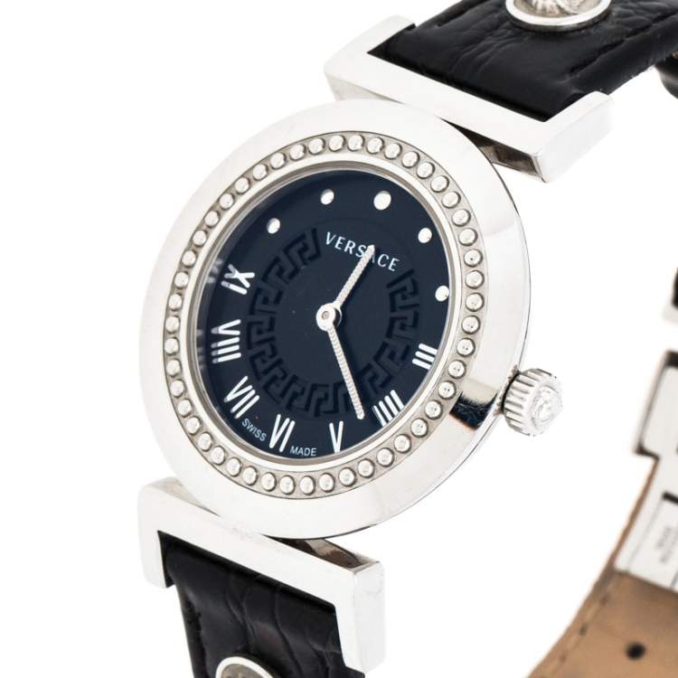 Pre Owned Versace Black Stainless Steel Vanity P5Q Women's Wristwatch 35 mm