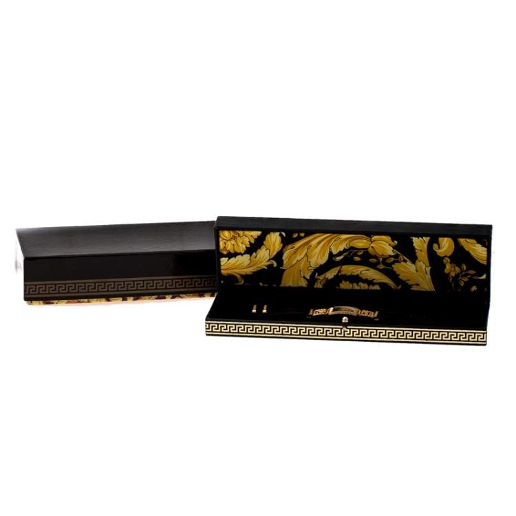 Pre Owned Gianni Versace Black Gold Plated Signature Medusa 7009017 Women's Wristwatch 20 mm