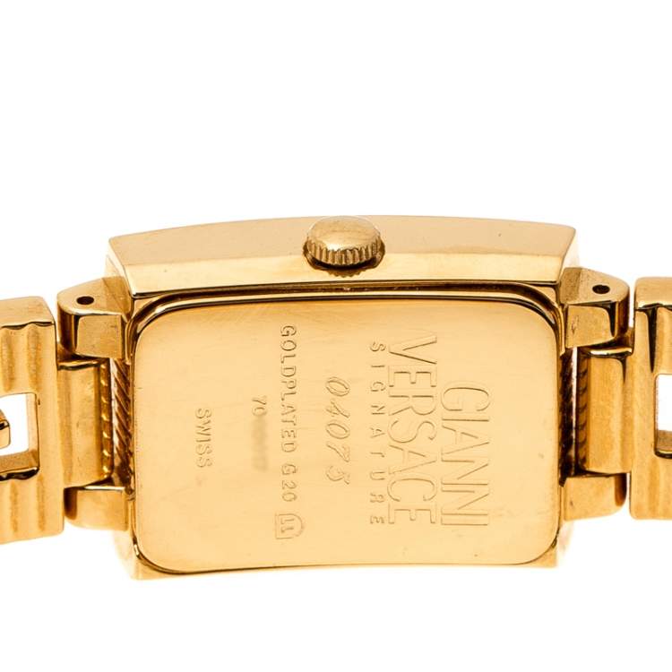 Pre Owned Gianni Versace Black Gold Plated Signature Medusa 7009017 Women's Wristwatch 20 mm