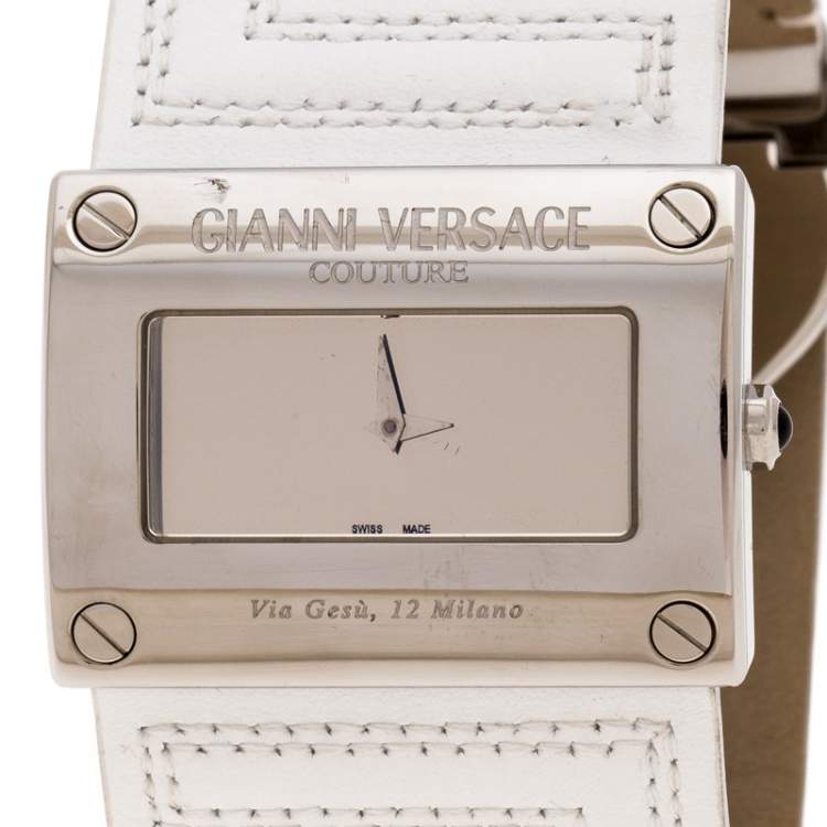 Pre Owned Gianni Versace Silver Stainless Steel V-Couture 71O Women's Wristwatch 40MM