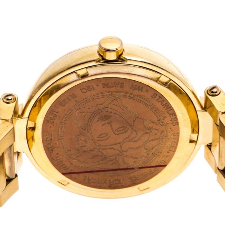 Pre Owned Versace Gold Plated Stainless Steel Mystique Hibiscus Women's Wristwatch 38MM
