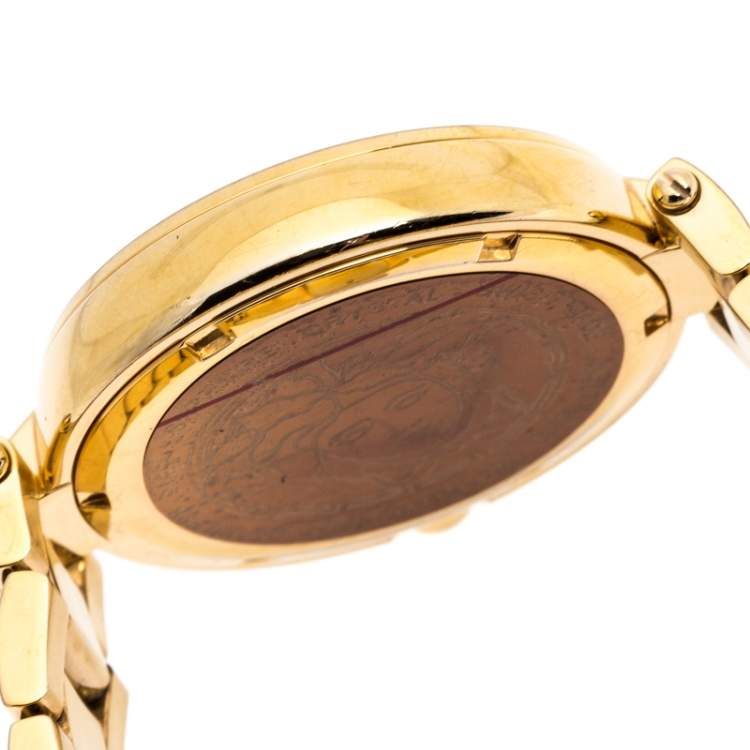 Pre Owned Versace Gold Plated Stainless Steel Mystique Hibiscus Women's Wristwatch 38MM
